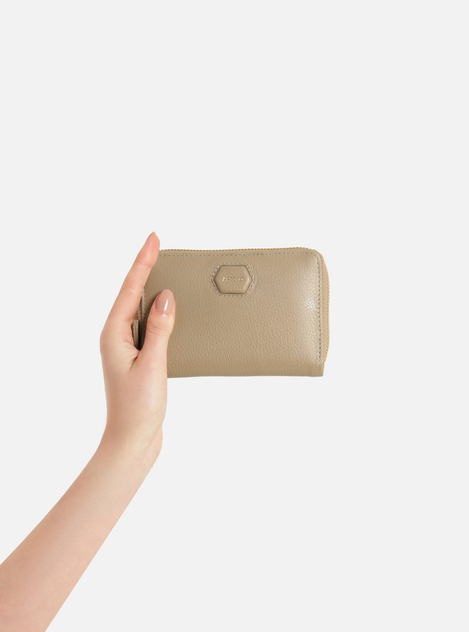 Carteira Cinza Couro Pequena Zíper Tag