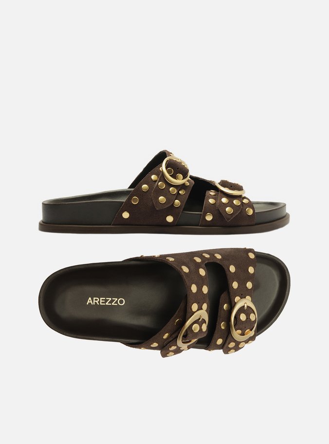 Papete Marrom Suede Rebites Fivelas