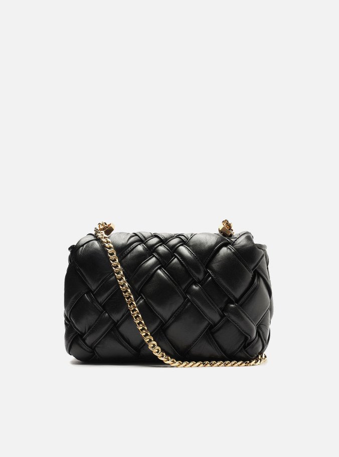 Bolsa Tiracolo Preta Couro Tressê Média