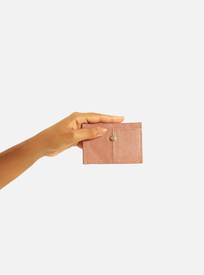 Porta-Cartão Rosa Couro Pesponto