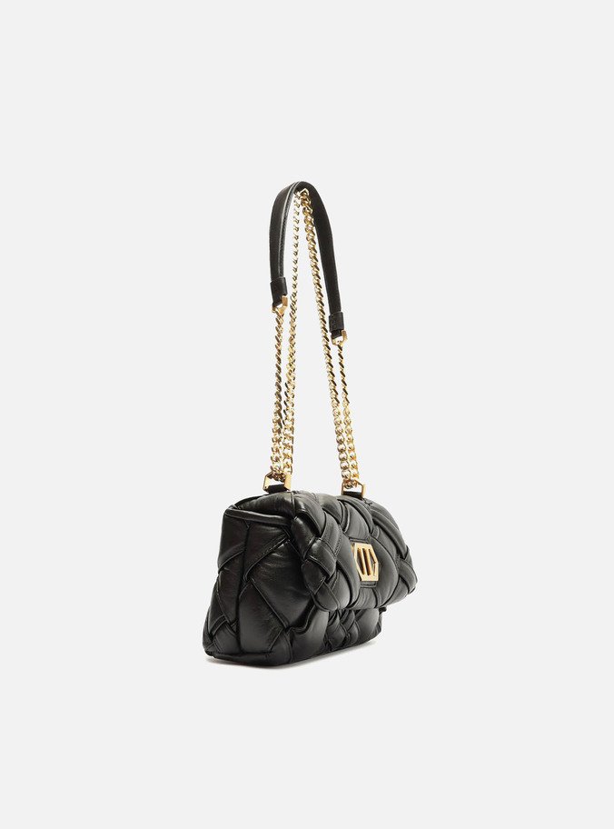Bolsa Tiracolo Preta Couro Tressê Pequena