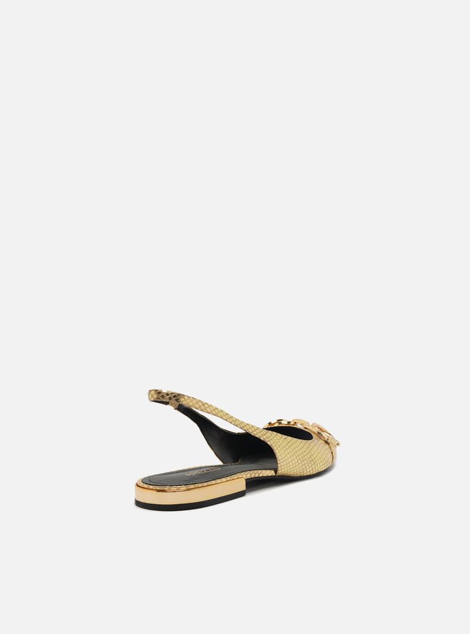 Sapatilha Dourada Snake Bico Fino Slingback Bridão