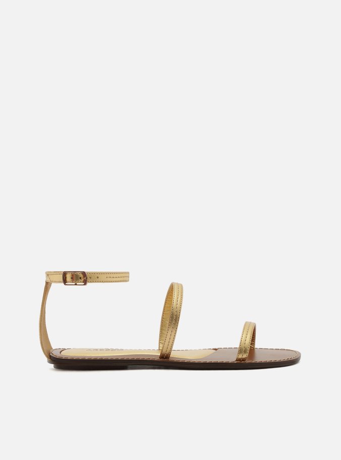 Sandália Rasteira Dourada Bico Redondo