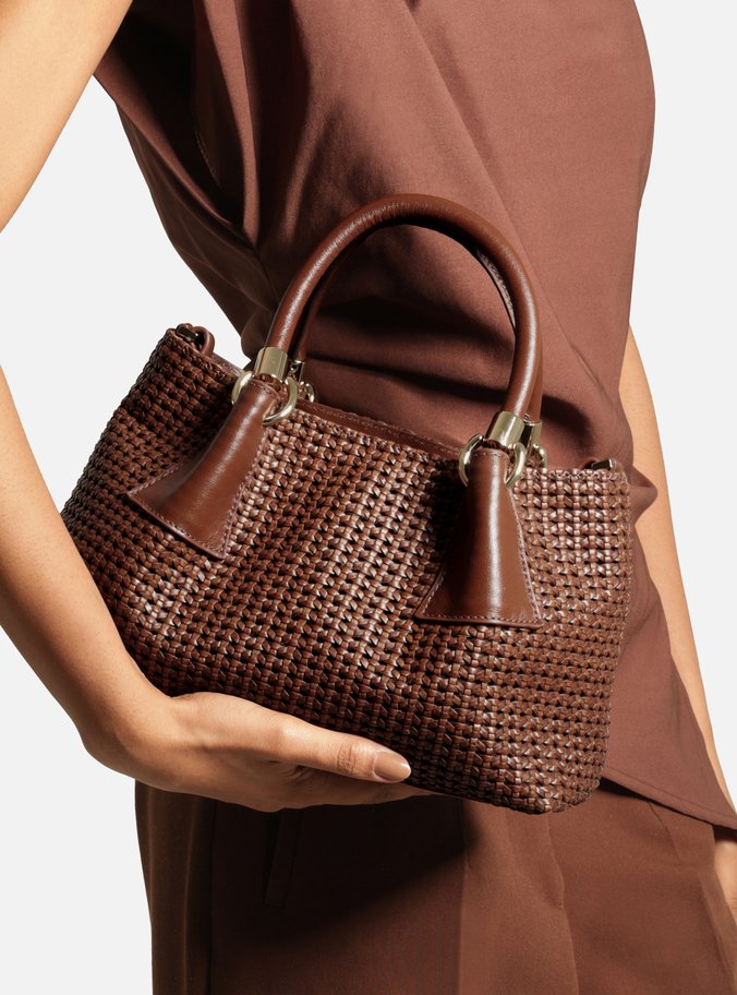 Bolsa Tote Marrom Couro Média Tressê