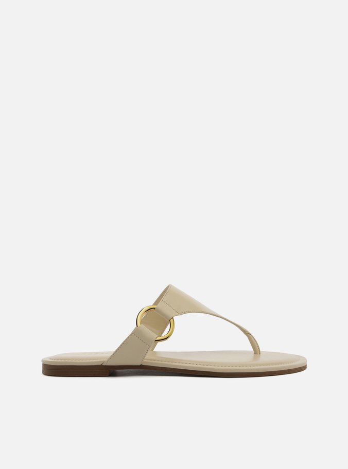 Sandália Rasteira Off-White Couro Thong Argola