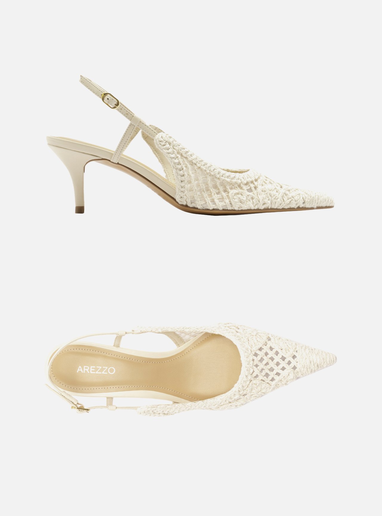 Scarpin Off White Bordado Salto Kitten Slingback — foto 6