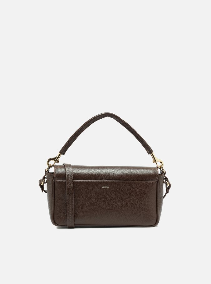 Bolsa Tiracolo Marrom Couro Média Detalhe Moeda