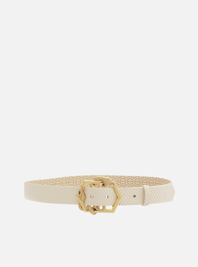 Cinto Off-White Couro Snake Médio Fivela