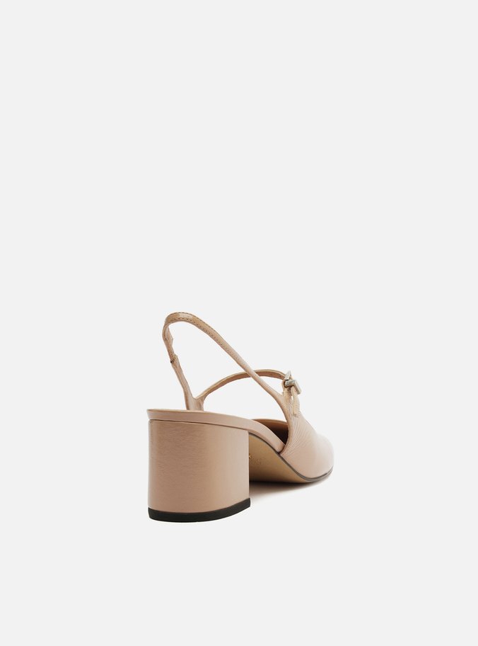 Sapato Boneca Bege Couro Bloco Slingback Classic