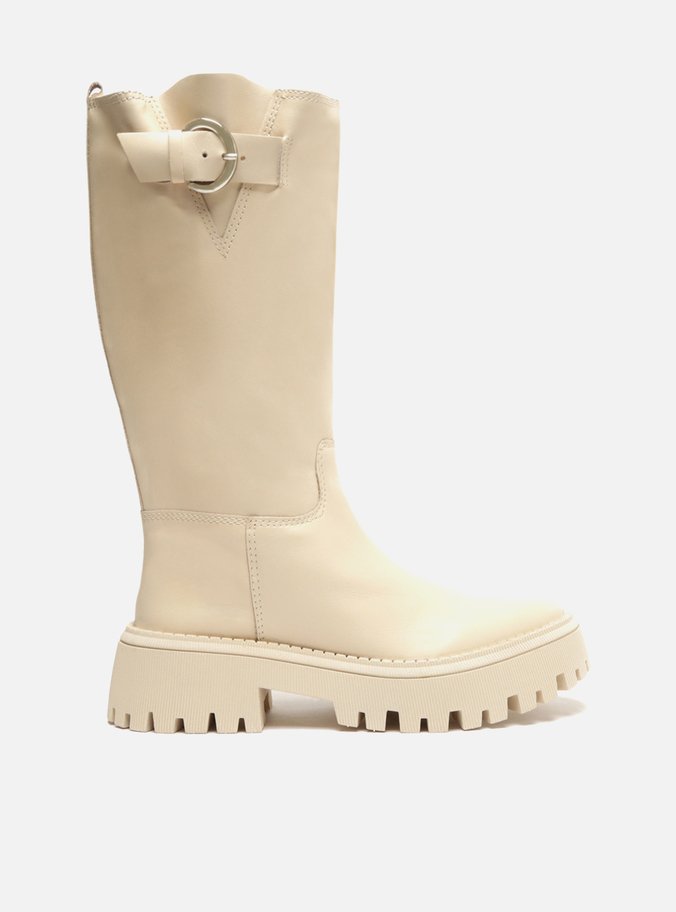 Bota Off-White Couro Cano Longo Tratorada