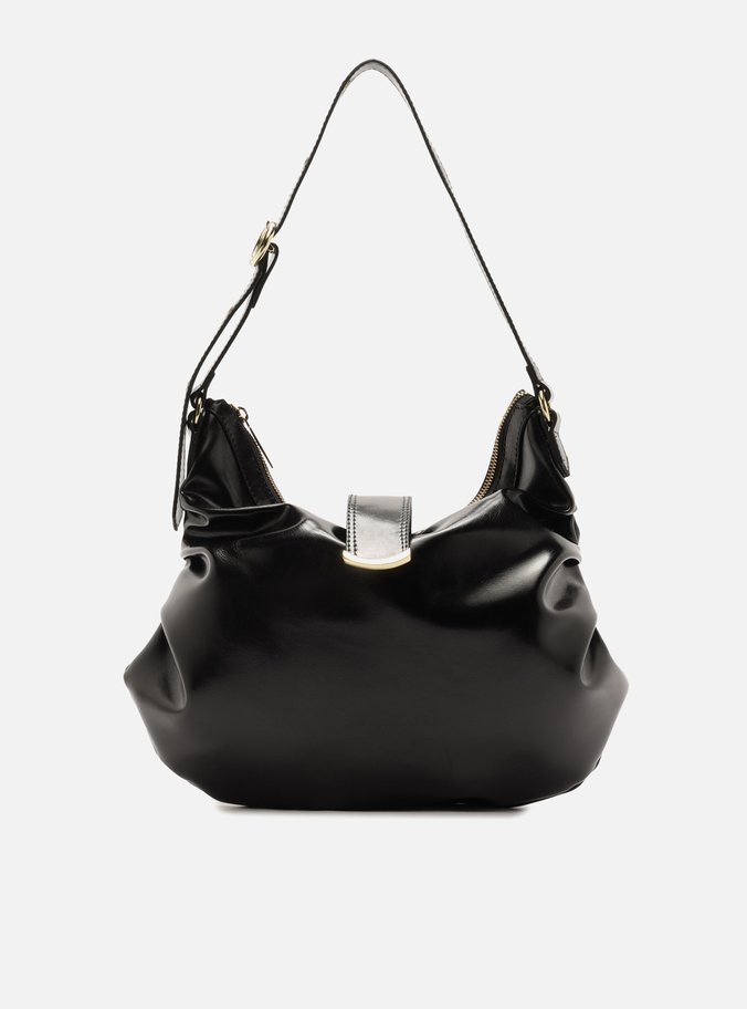 Bolsa Hobo Preta Grande Lapela Metal