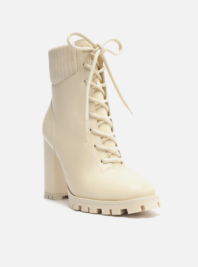 Bota Coturno Off-White Couro Salto Alto Tratorado