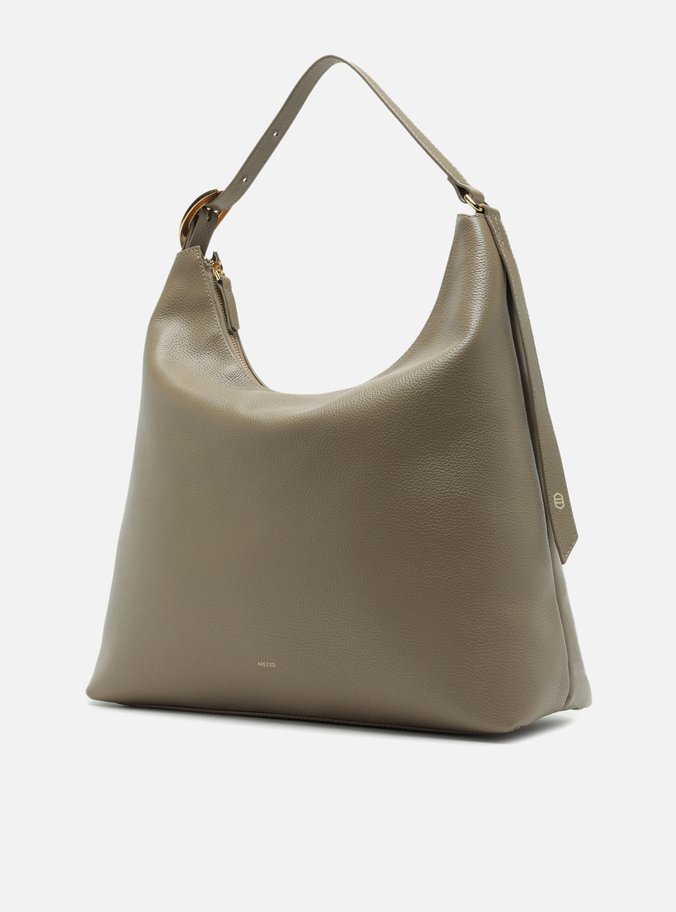 Bolsa Hobo Cinza Couro Grande Básica