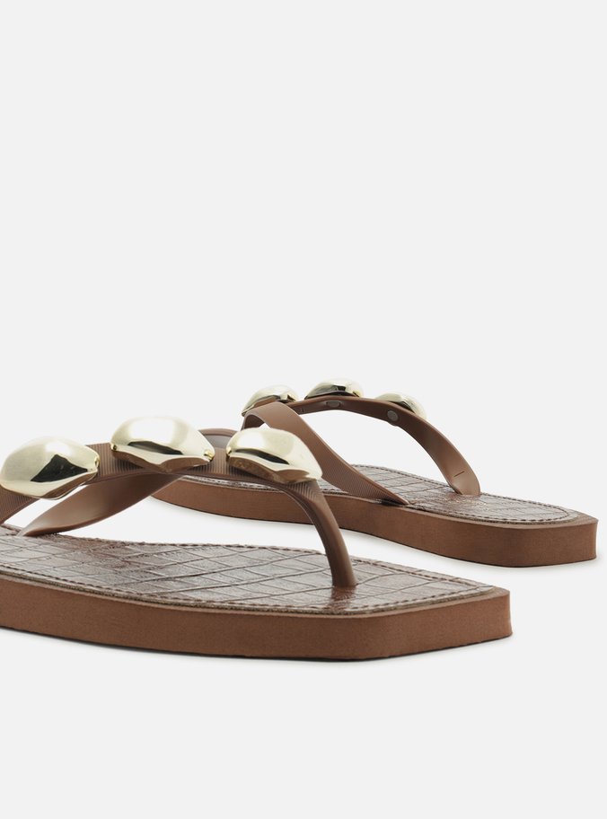 Chinelo de Dedo Marrom Croco Square Metais