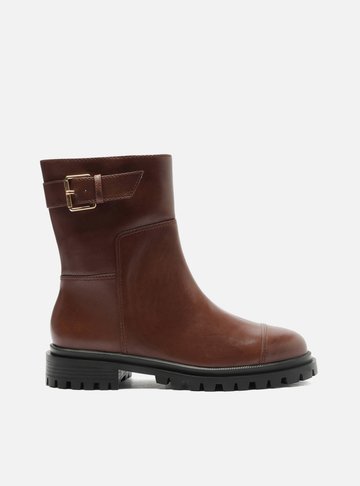 Bota Marrom Couro Cano Curto Tratorada Fivela