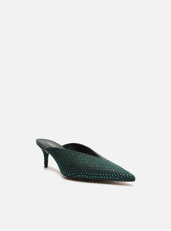 Mule Verde Camurça Salto Fino Strass