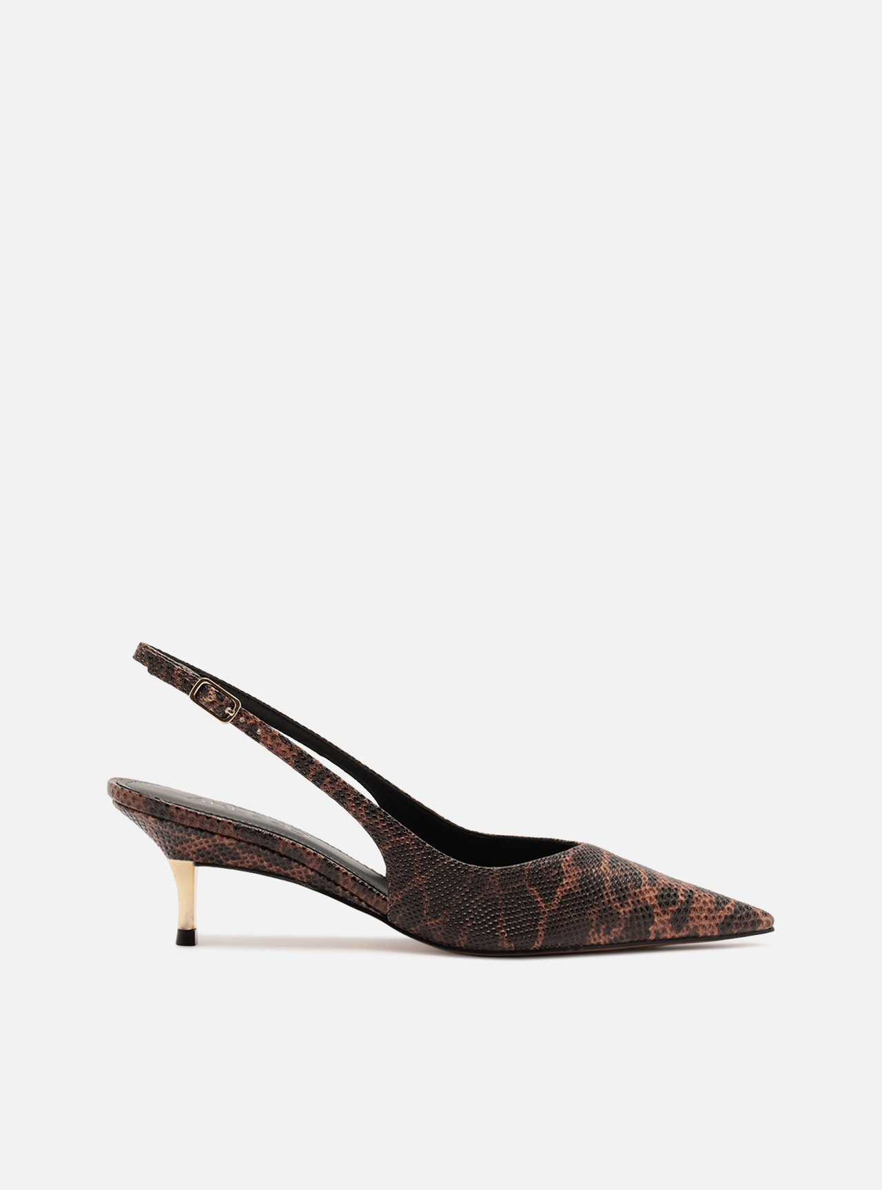 Scarpin Animal Print Slingback Salto Médio Dourado — foto 1