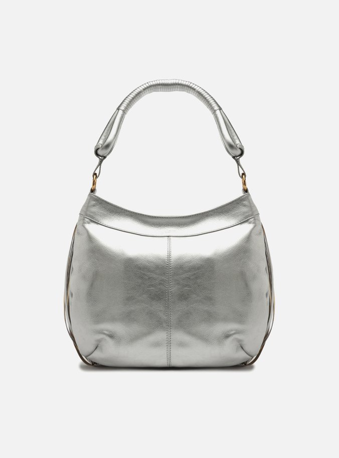 Bolsa Hobo Prata Couro Média Franjas Metalizada