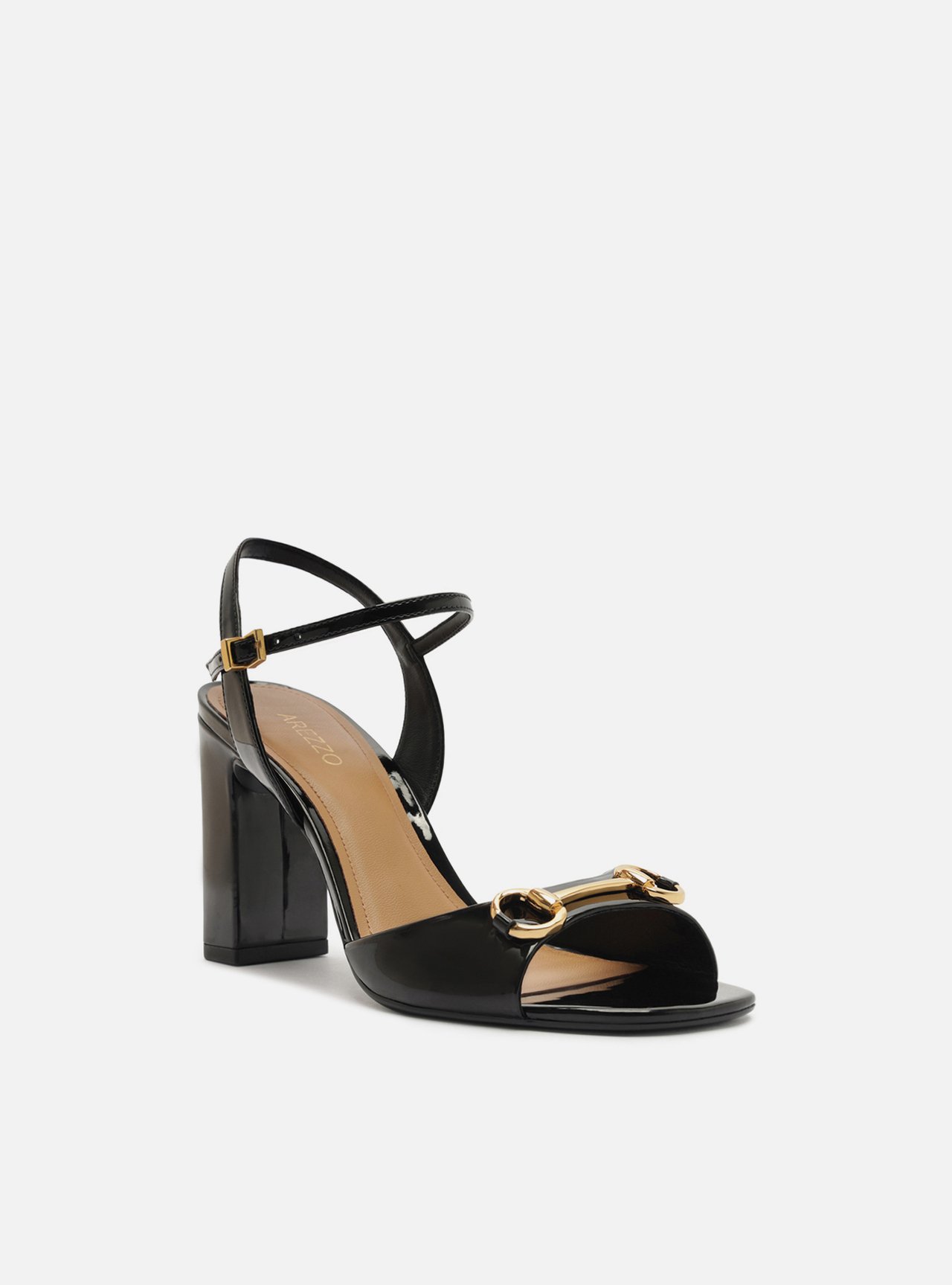 Sandália Preta Verniz Salto Bloco Slingback Bridão — foto 2