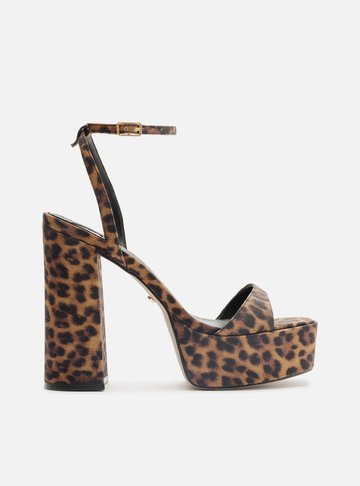 Sandália Animal Print Salto Alto Meia Pata