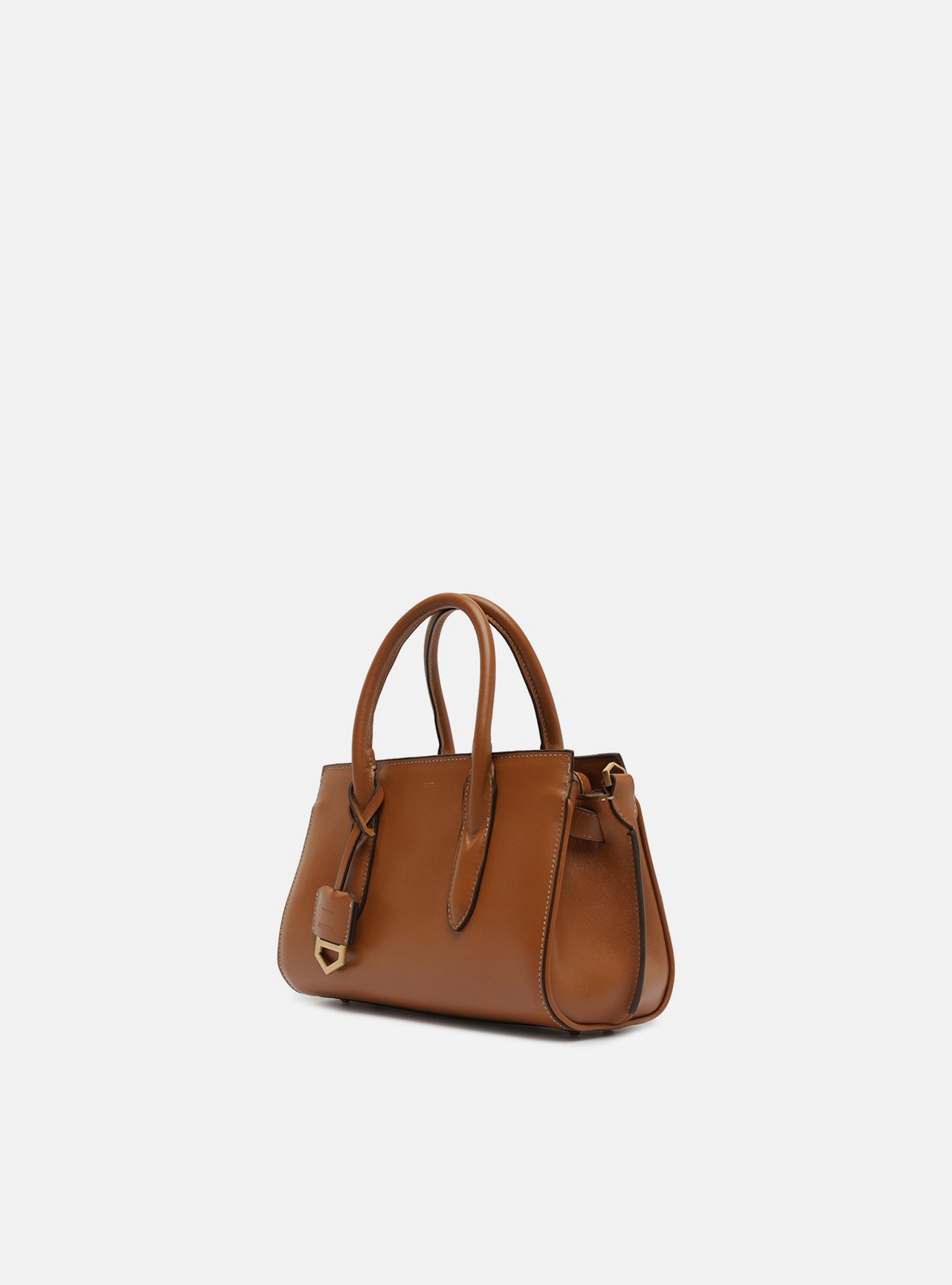 Bolsa Tote Marrom Couro Pequena Metais — foto 2