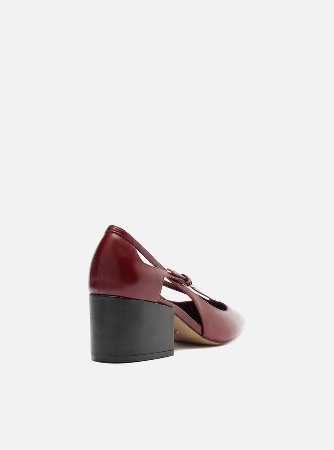 Scarpin Vermelho Couro Bloco Semi Aberto Tiras
