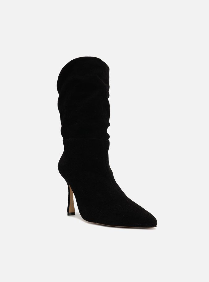 Bota Preta Camurcina Slouchy Salto Fino