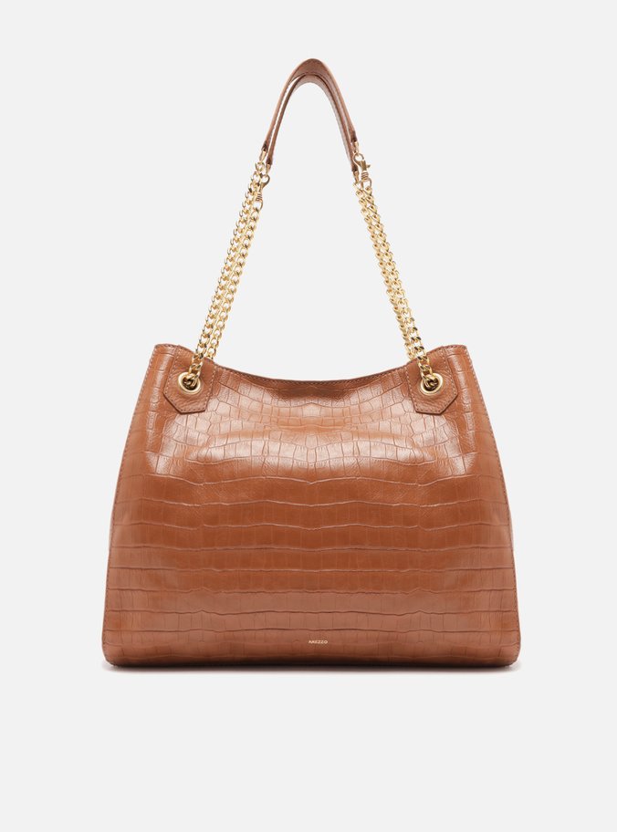 Bolsa Hobo Marrom Couro Croco Grande Reversível