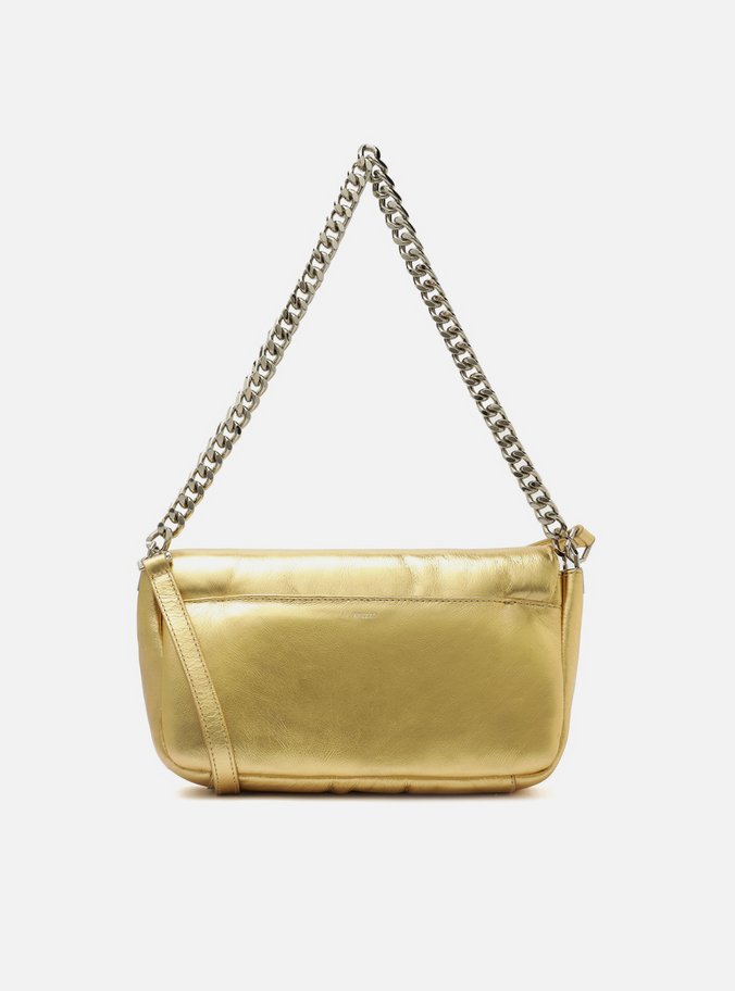 Bolsa Tiracolo Dourada Couro Média Puffer