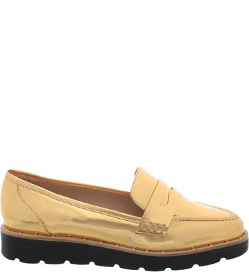 Mocassim Vintage Gold Flatform Sola Preta