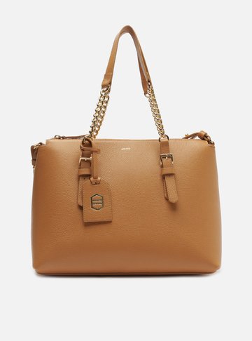 Bolsa Tote Marrom Clara Couro Grande Alça Corrente