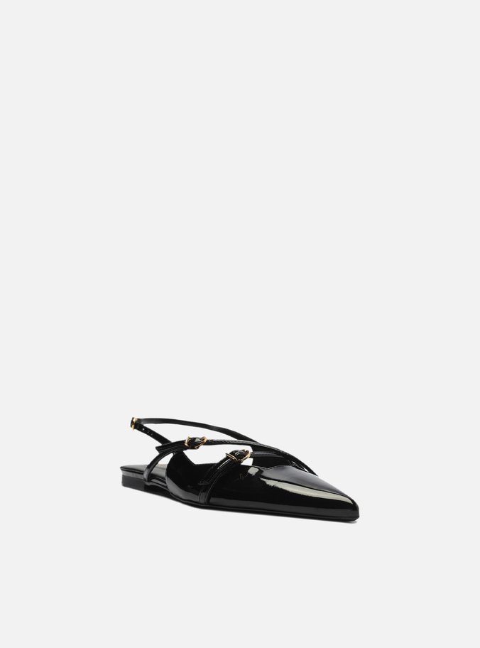 Sapatilha Preta Verniz Slingback Tiras Fivelas