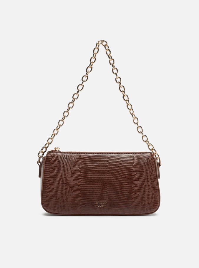 Bolsa Tiracolo Marrom Média Croco Corrente Dourada