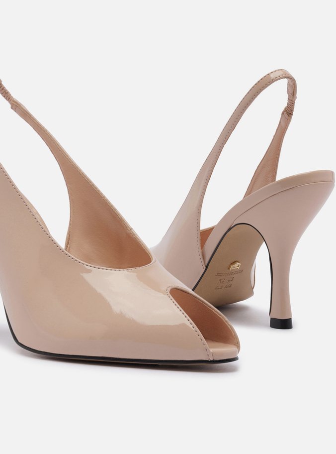 Peep Toe Rosa Verniz Salto Alto Slingback