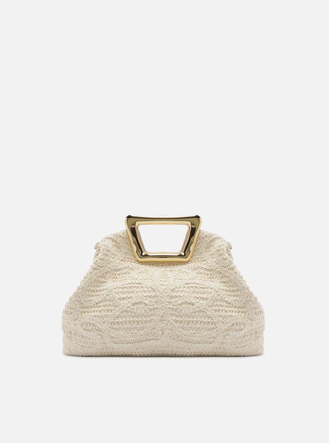 Bolsa Tiracolo Off-White Couro Média Bordado Alça