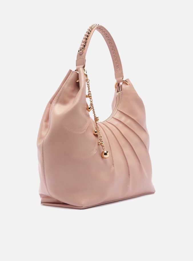 Bolsa Hobo Média Couro Rosa Corrente