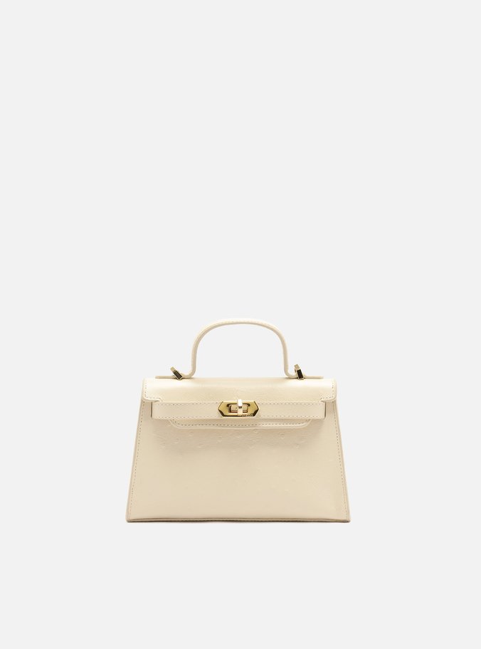 Bolsa Satchel Branca Couro Pequena Monograma