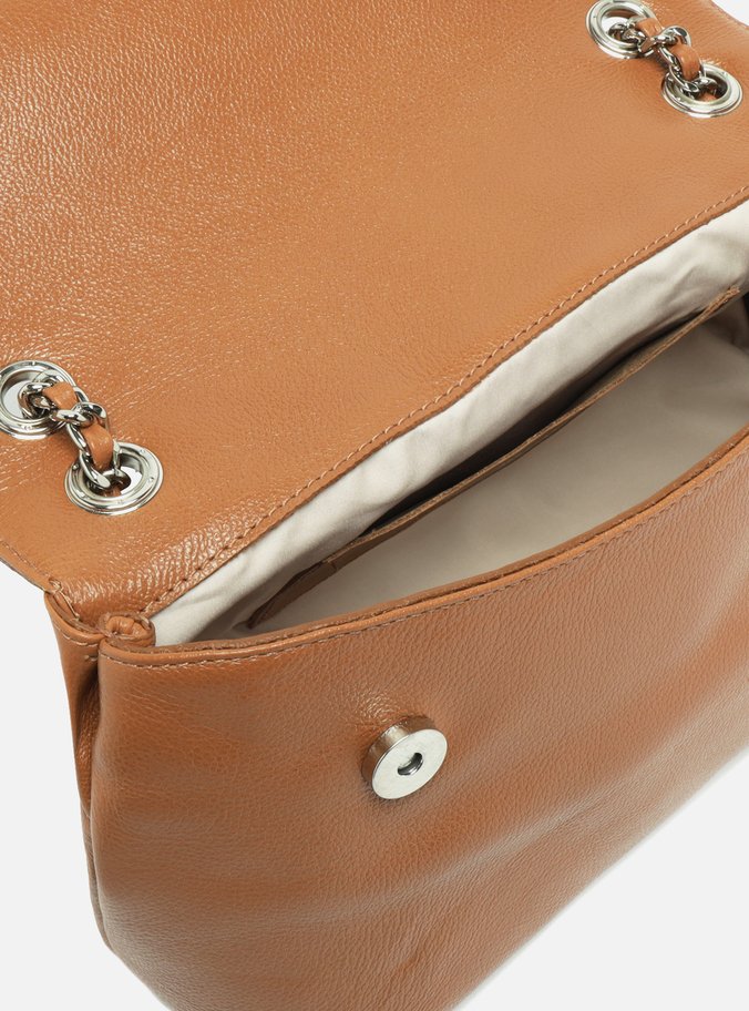 Bolsa Tiracolo Marrom Couro Média Lapela Metal