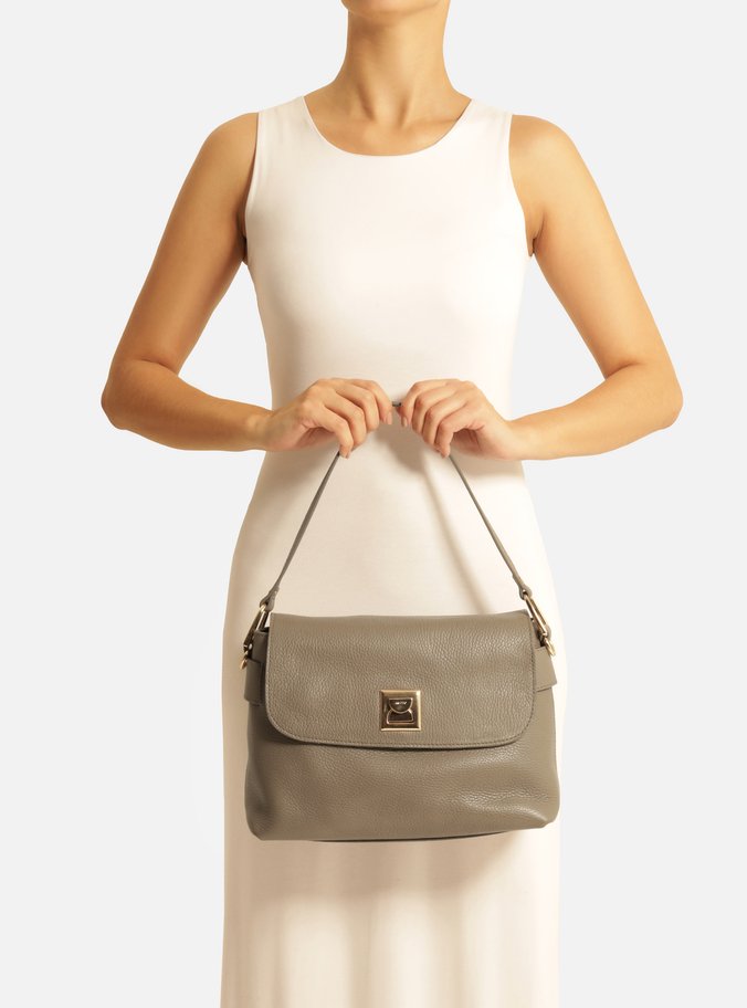 Bolsa Satchel Cinza Couro Média Metal