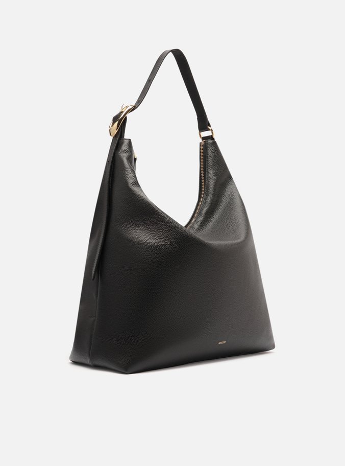 Bolsa Hobo Preta Couro Grande Básica