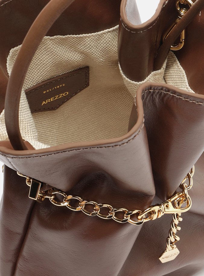 Bolsa Tiracolo Marrom Couro Pequena Correntes