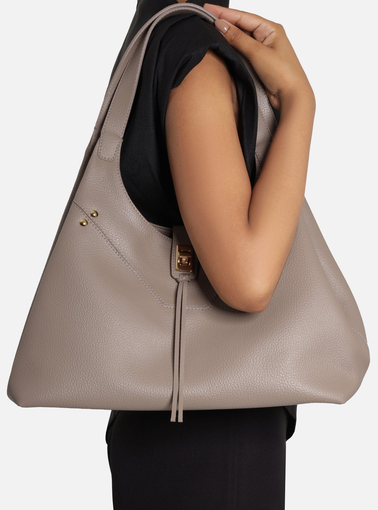 Bolsa Hobo Cinza Grande Metais — foto 6