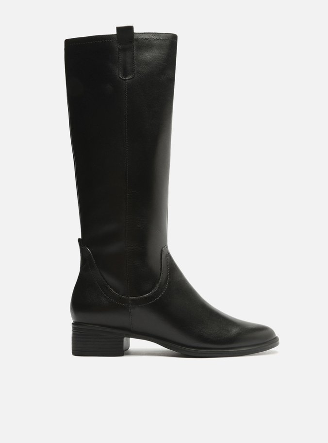 Bota Preta Couro Longo Tiras Montaria