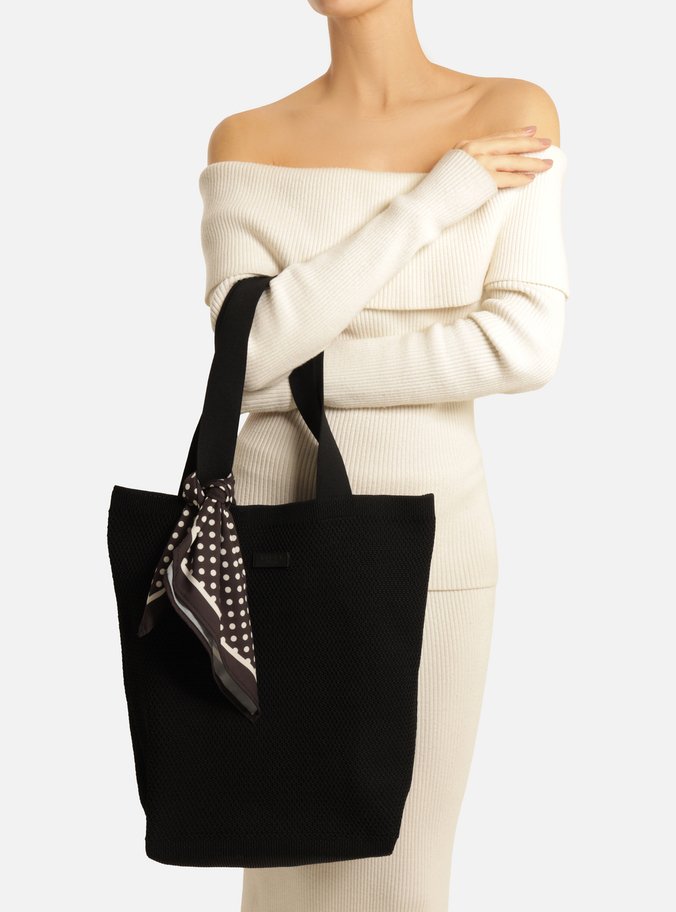 Bolsa Shopping Preta Crochê Grande Lenço Brizza