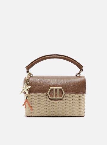 Bolsa Tiracolo Marrom Couro Média Palha