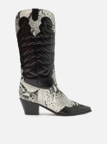 Bota Preta Couro Cano Médio Western Snake