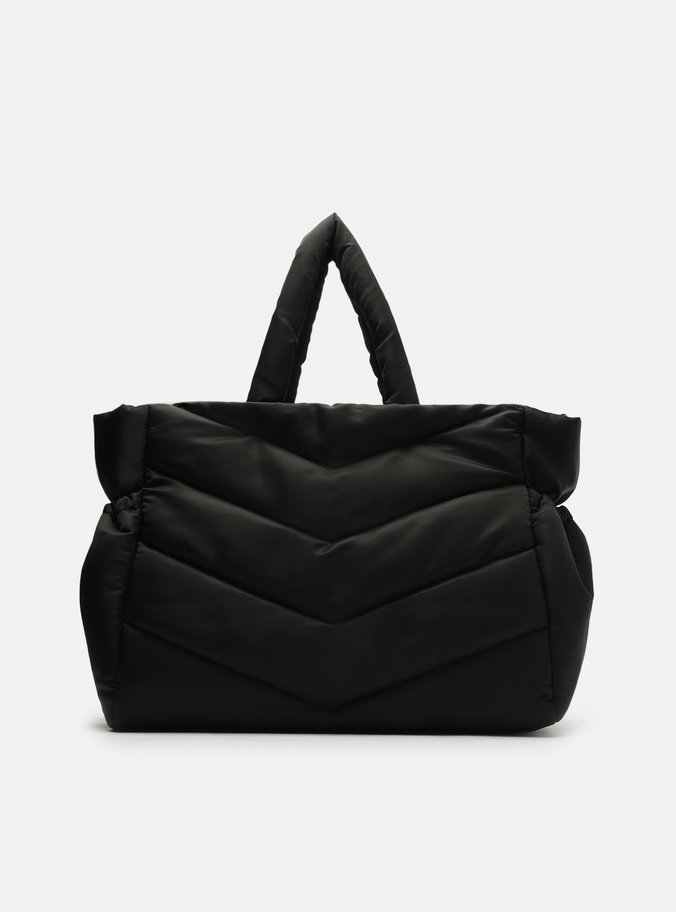 Bolsa Shopping Preta Nylon Grande Puffer