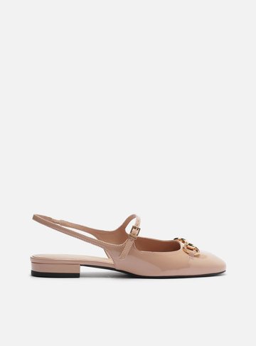 Sapatilha Boneca Bege Verniz Slingback Bridão