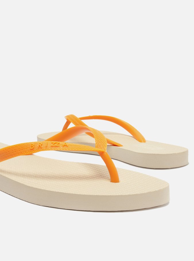 Chinelo de Dedo Branco e Laranja e Pouch