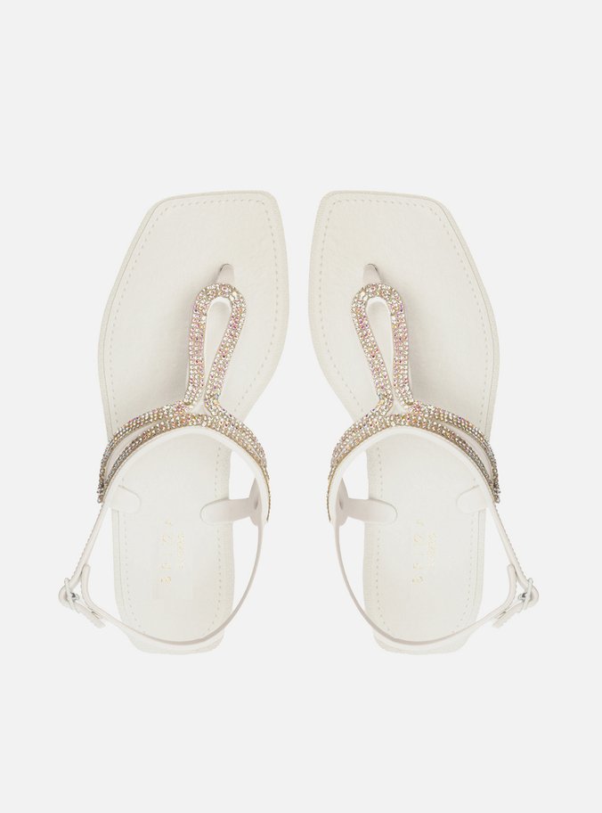 Sandália Rasteira Branca Strass Square Thong